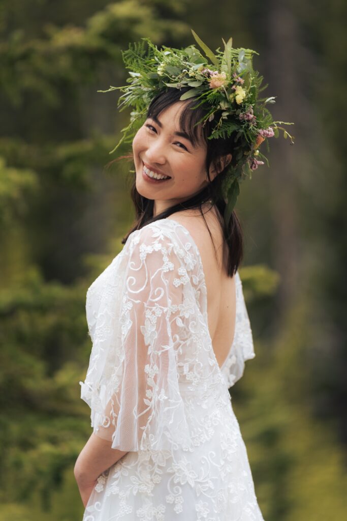 bride in a flower crown