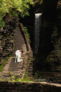 A bride and groom eloping in Watkins Glen State Park