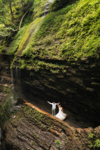 A bride and groom eloping in Watkins Glen State Park