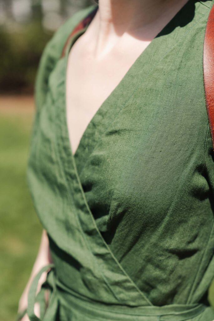 woman in green linen dress