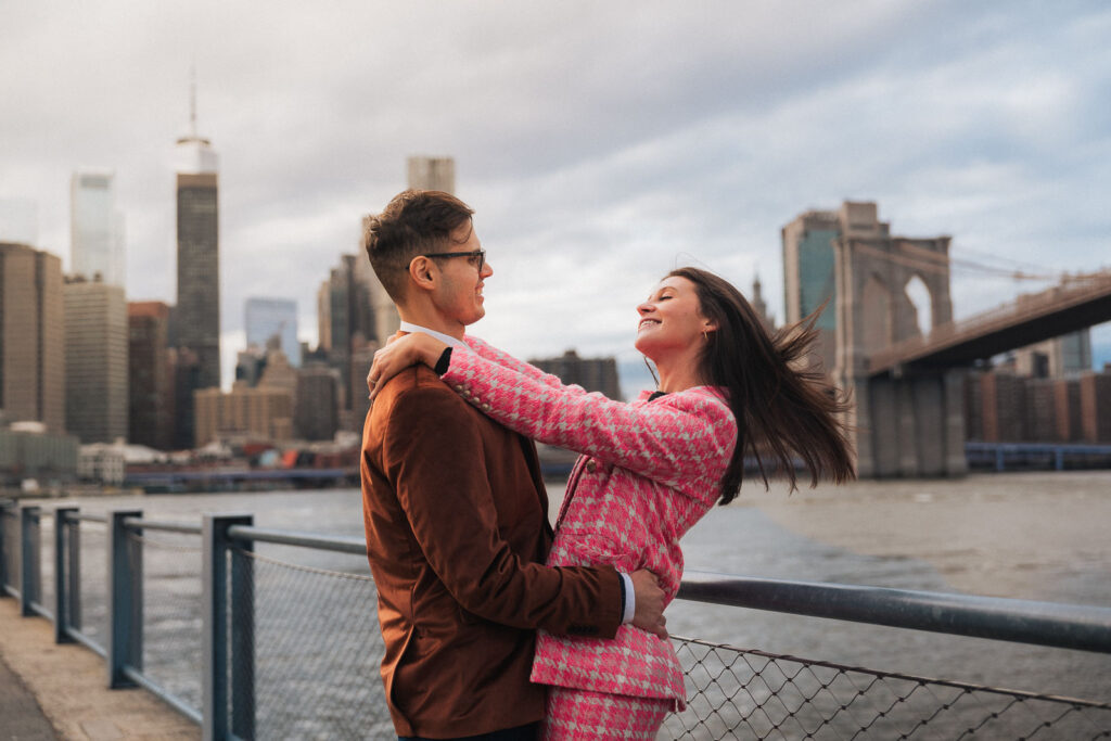 A proposal during cherry blossom season at Brooklyn Botanic Gardens.