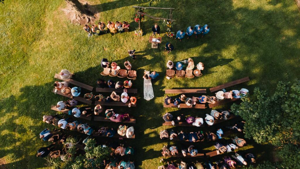 Fun summer wedding at a New Jersey wedding venue with vibrant florals and creative decor.