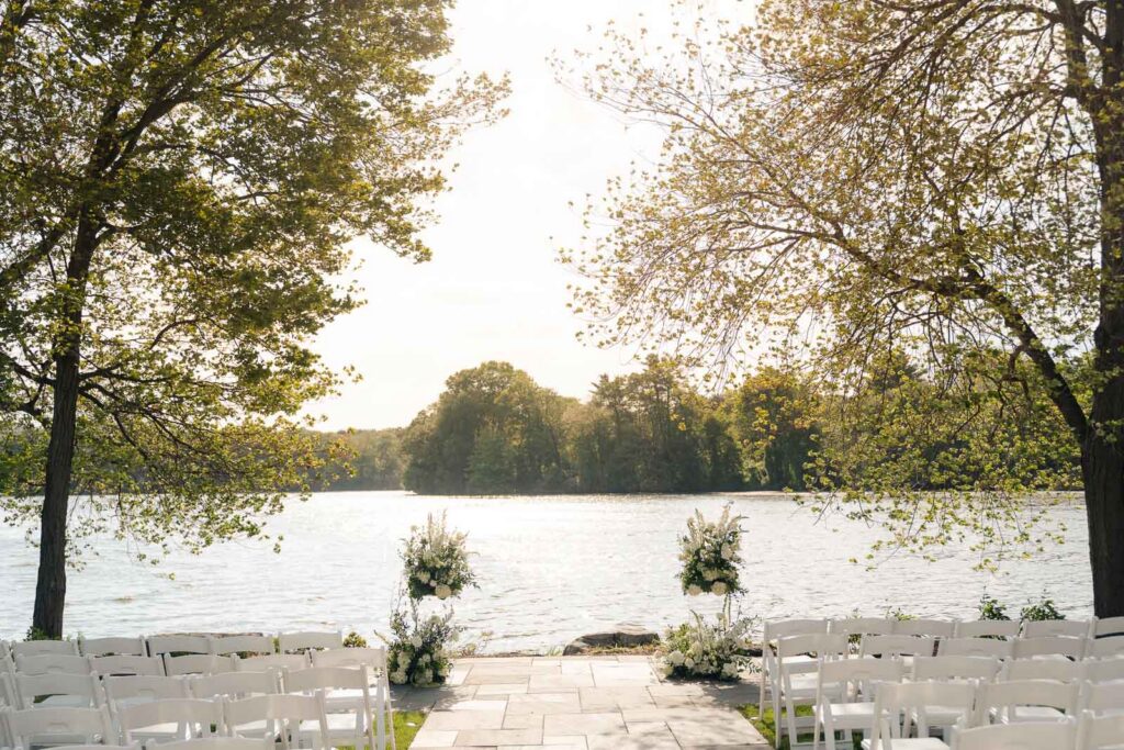 Romantic wedding portraits of bride and groom with vintage car in Franklin Lakes, New Jersey.