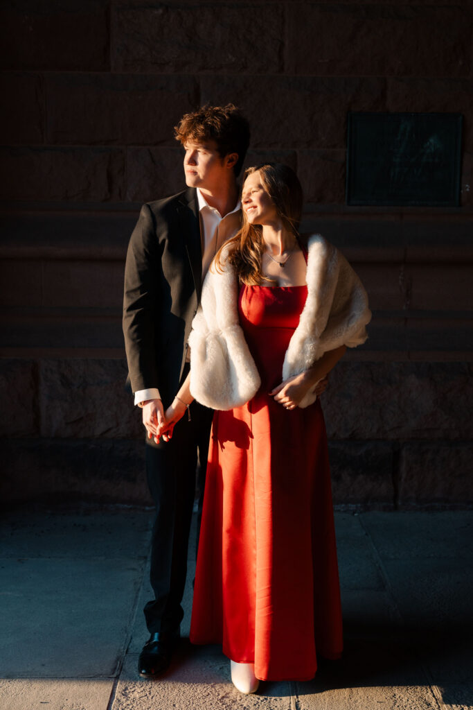 An engaged couple gets their engagement photos done at Princeton university.