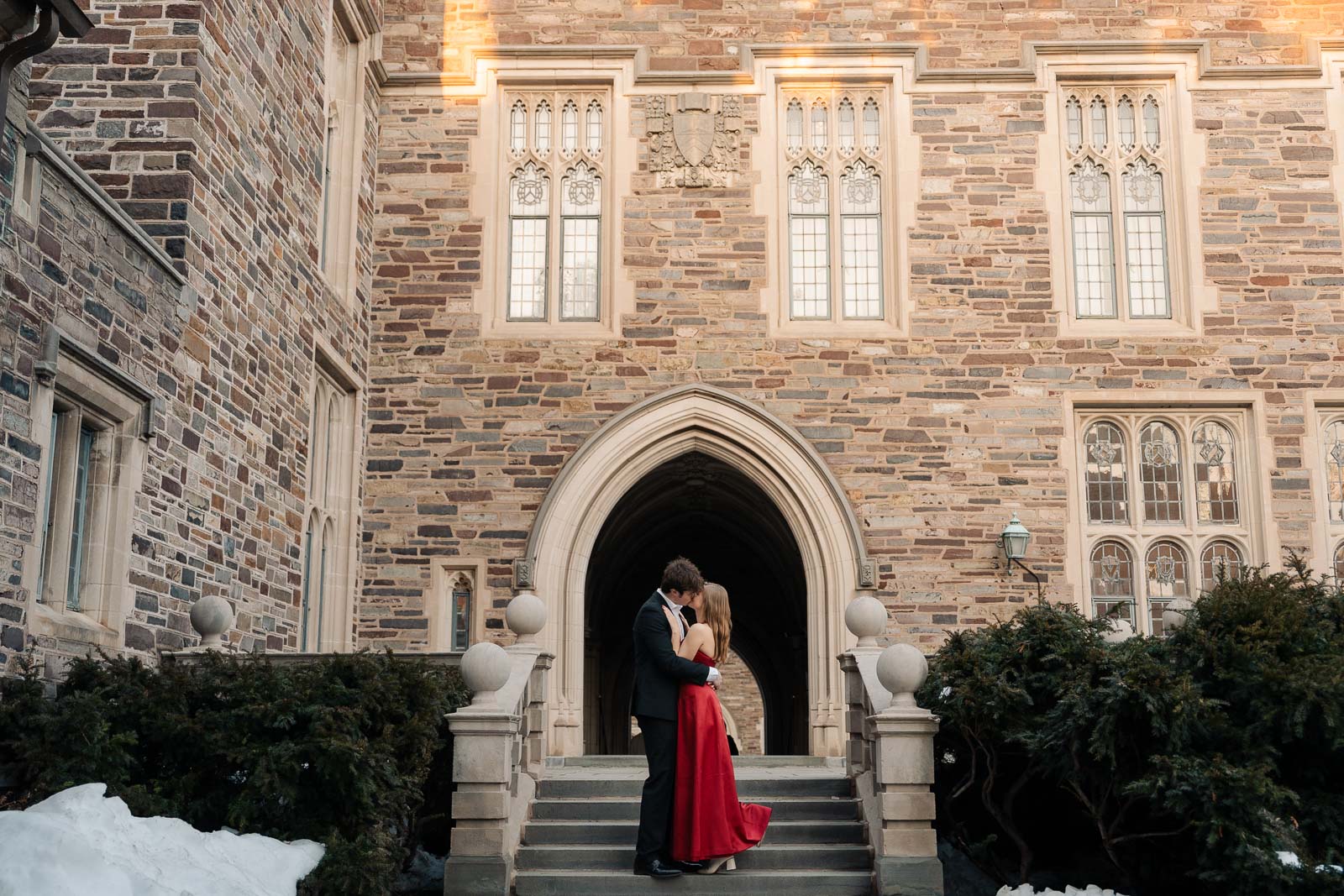 An engaged couple gets their engagement photos done at Princeton university.