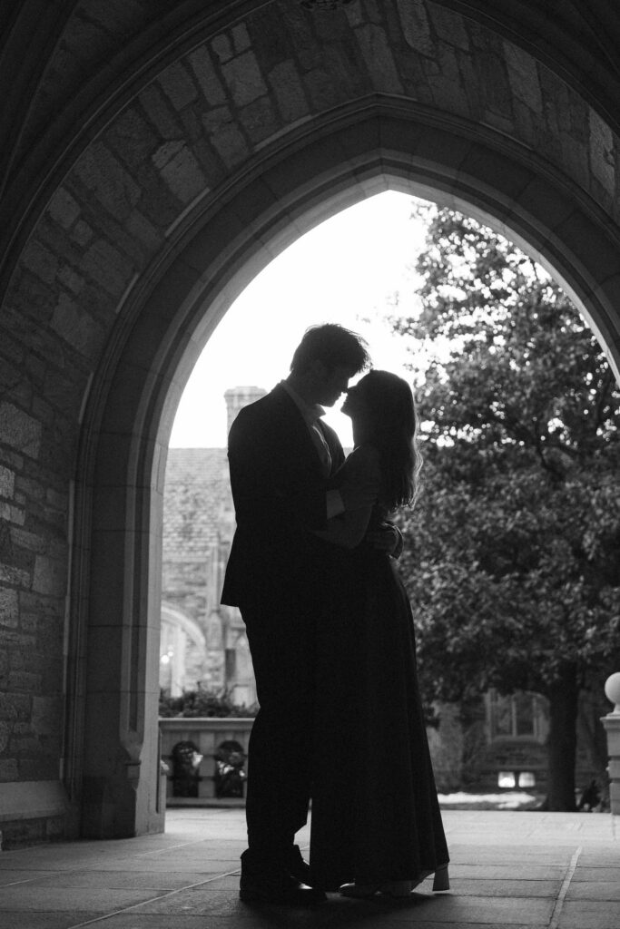 An engaged couple gets their engagement photos done at Princeton university.