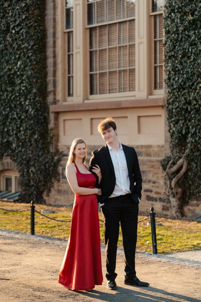 An engaged couple gets their engagement photos done at Princeton university.