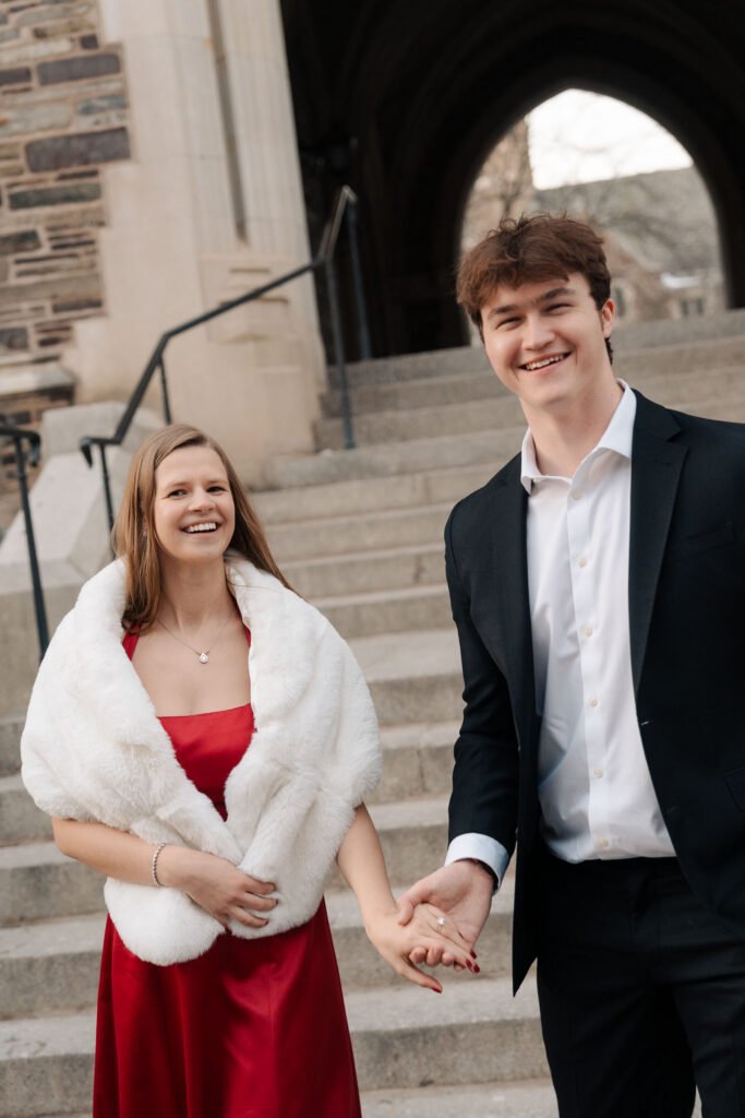 An engaged couple gets their engagement photos done at Princeton university.