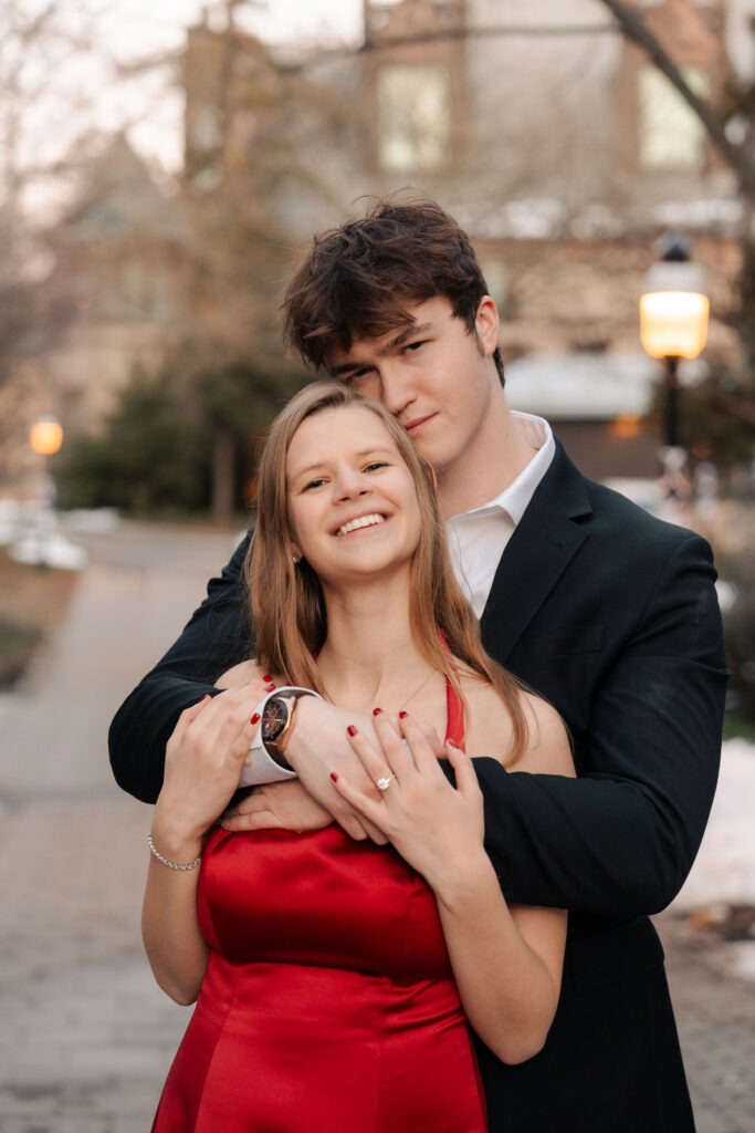 An engaged couple gets their engagement photos done at Princeton university.