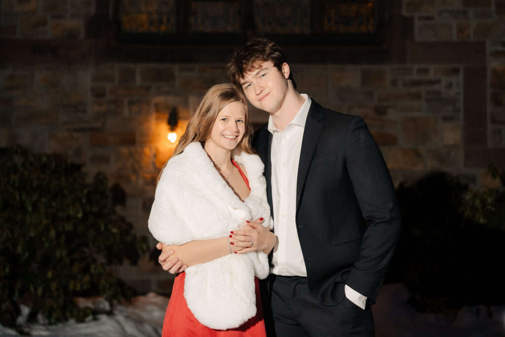An engaged couple gets their engagement photos done at Princeton university.