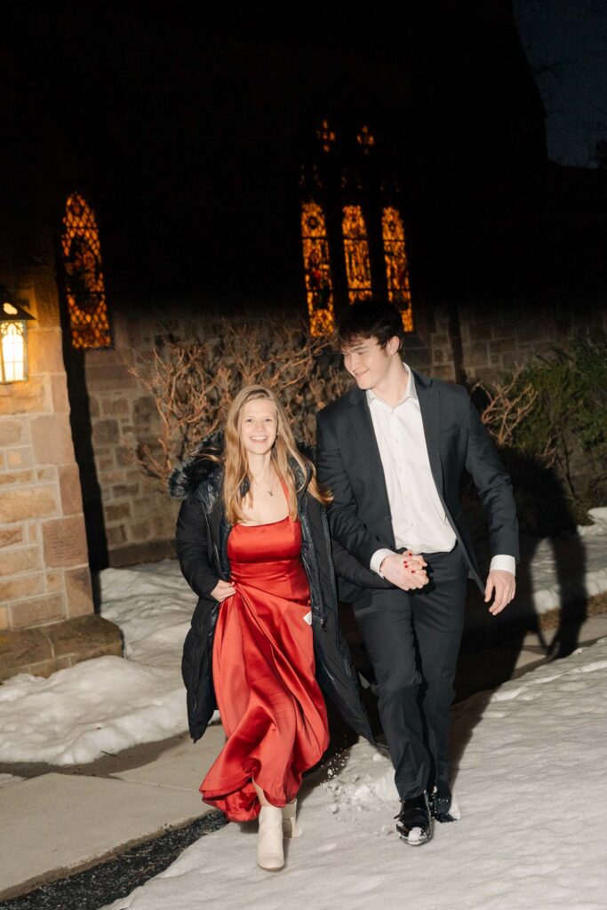 An engaged couple gets their engagement photos done at Princeton university.