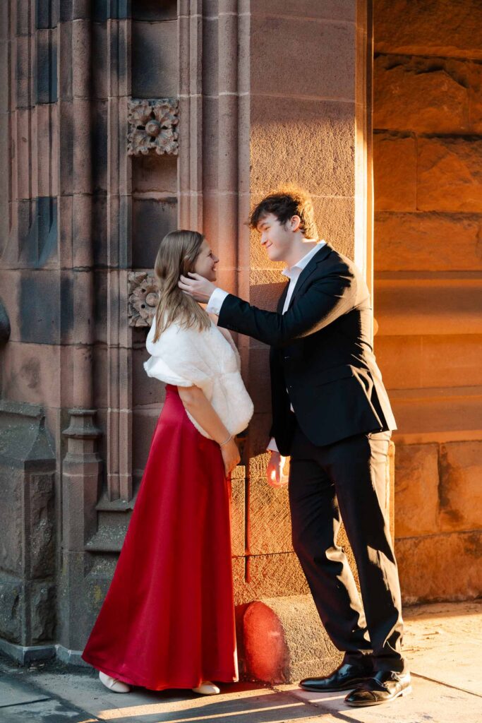 An engaged couple gets their engagement photos done at Princeton university.