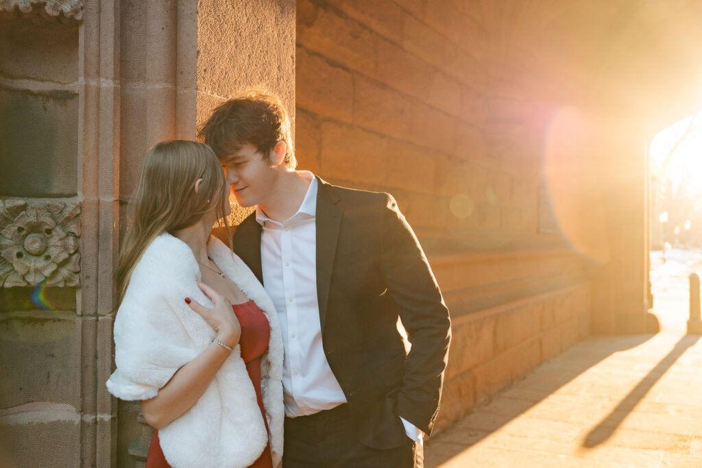An engaged couple gets their engagement photos done at Princeton university.