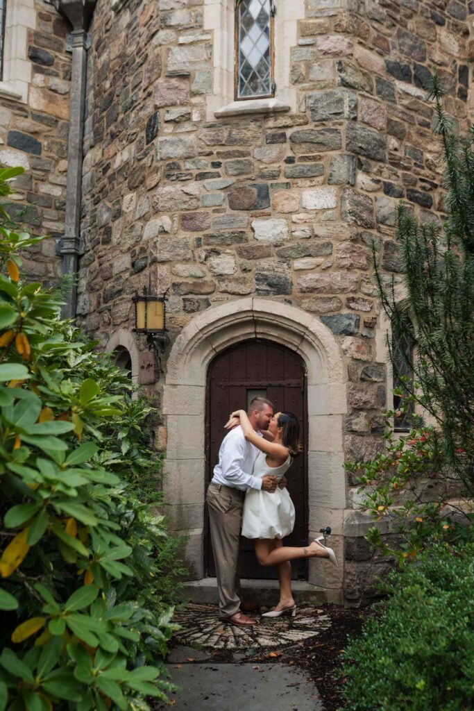 A vintage-inspired late autumn engagement session at Skylands Manor and the New Jersey Botanical Gardens in Ringwood, NJ, featuring fall foliage, classic outfits, and romantic garden portraits.